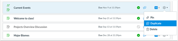 Discussion setting menu showing duplicate option.