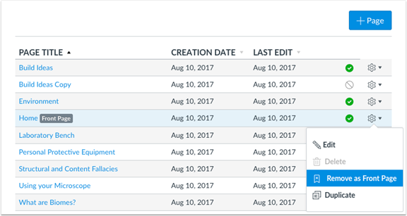 Front page setting menu remove as front page option.