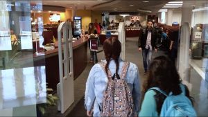 Library entrance with students