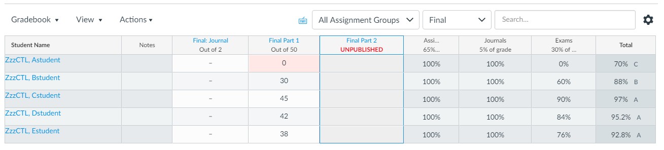 screenshot of new canvas gradebook
