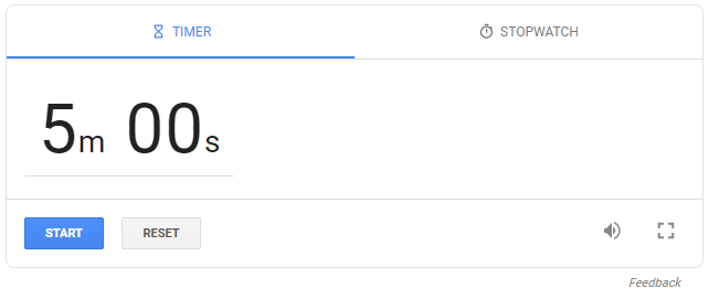 A timer from Google displaying 5 minutes.