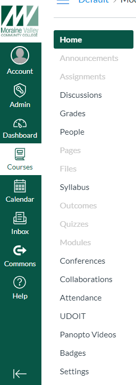Navigation menu before changes