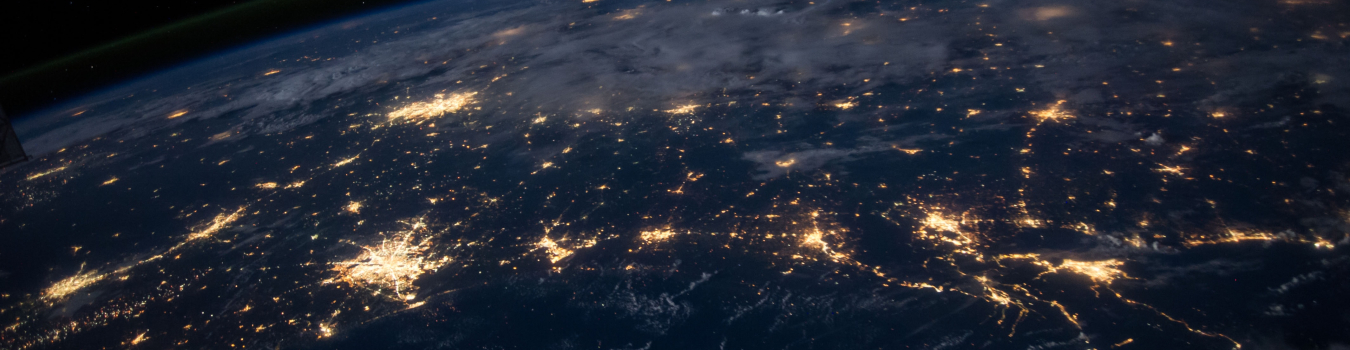 Satellite view of cities lit at night
