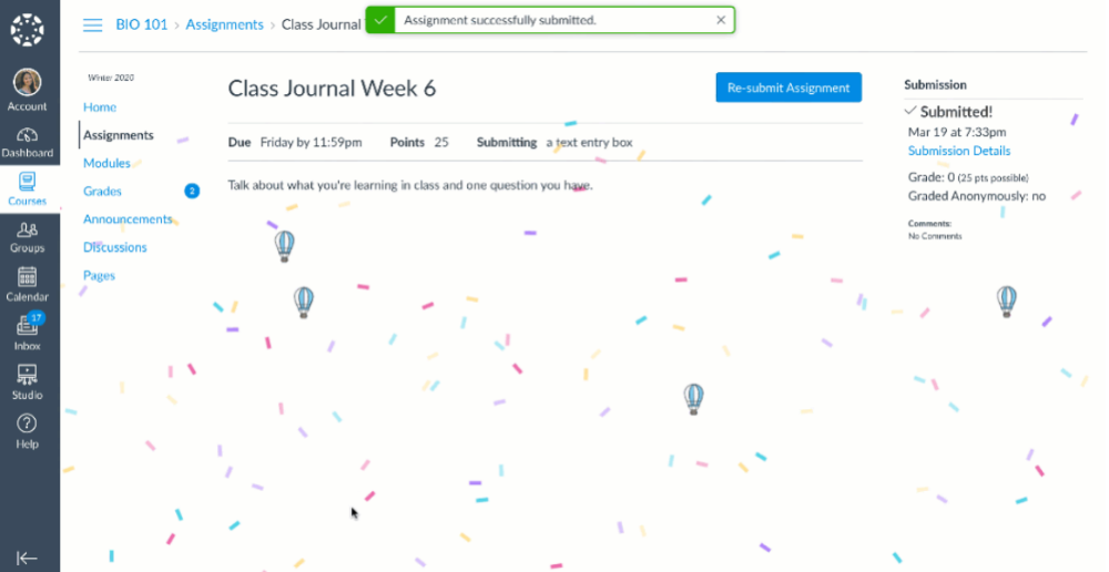 on-time assignment celebration