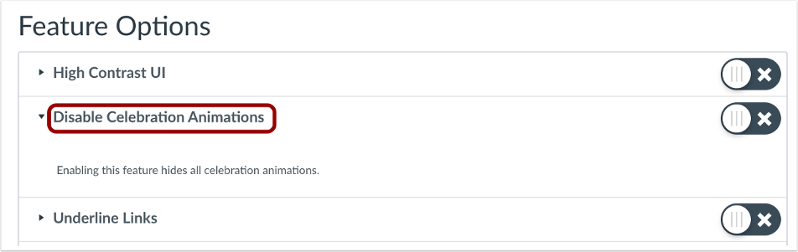 disable celebration feature option